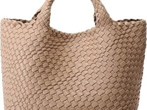 Queenoris Woven Bag for Women, Vegan Leather Tote Bag Large Summer Beach Travel Handbag and Purse Retro Handmade Shoulder Bag