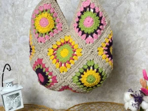 Granny Square Bag, Woman Purse, Crochet Bag, Gift For Birthday, Boho bag, Hobo Bag, Bohemian Women’s Bag, Sun Flower Bag, Handmade Bag, Gift