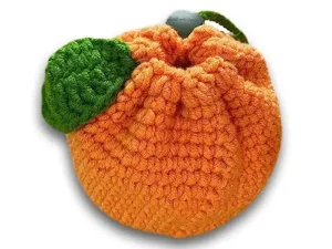 Cute Tangerine Shaped Small Storage Bag – Handmade Crochet Drawstring Pouch