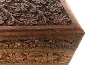 Floral Carved Handmade Wooden Box 4″x6″ – Jewelry, Tarot, and Keepsake Storage