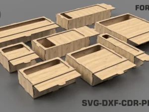 Laser Cut Slide Lid Storage Boxes SVG/DXF Files | 8 Sizes