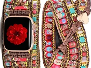 Handmade Beaded Boho Watch Band – Compatible with Apple Watch 38mm/40mm/41mm/42mm/44mm/45mm – Bracelet for iWatch Series 1/2/3/4/5/6/7/8/SE (38/40/41mm, Jasper)