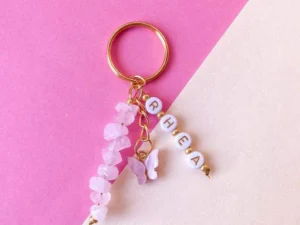 Personalised Crystal Keyring | Rose Quartz | Butterfly | Name | Gold | Keys | Beads | Gold Chain | Pink| Charms | Spiritual