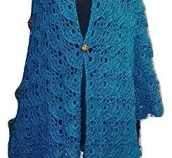 Crochet Shawl, Long elegantly designed Plus Size Triangular Wrap A Vintage Cardigan Sweater.