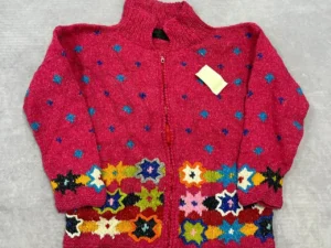 Vintage Knitted Cardigan handmade abstract patterned chunky knit sweater Women’s