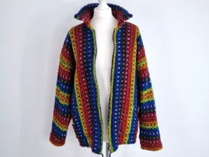 Hand Knitted Rainbow Jacket Cardigan Multi Chunky Festival Crochet Hippie