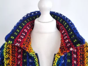 Hand Knitted Rainbow Jacket Cardigan Multi Chunky Festival Crochet Hippie