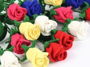 Hand-Knitted Woven Rose Flowers Crochet Wedding Bridal Artificial Flower Bouquet