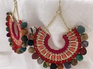 Handmade Earrings for Women Colorful Upcycled Fabric Beads Boho Statement Drop Dangle Style