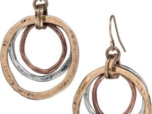 Handmade Sunrise Tricolor Dangle Earrings – Burnished Circles, Copper, Brass and Silverplated