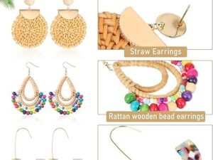 Hicarer 6 Pair Rattan Earrings Summer Straw Earrings for Women Tassel Woven Bohemian Earring Wicker Braid Hoop Drop Earring for Girls