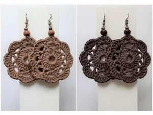 Handmade Light Brown Crochet Earrings – Boho Cotton Jewelry Gift