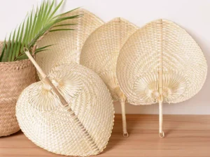 Vintage Handmade Peach Bamboo Rattan Weave Hand Fans Summer Cooling Plantain Fan