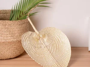 Vintage Handmade Peach Bamboo Rattan Weave Hand Fans Summer Cooling Plantain Fan