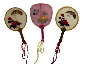 Miniature Asian Hand Fans Handmade (3) Delicate Vintage