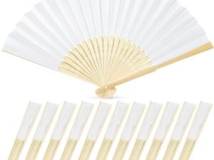 JOHOUSE Foldable Bamboo Fans, 12PCS Eastern Style Handheld Fan Japanese Chinese Fan for DIY Decoration Wedding Dancing Party Summer