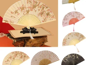 Vintage Silk Folding Fan Chinese Home Decor Dance Hand Fan Bamboo Wood Fans