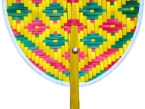 Set of 1 Woven Bamboo Hand Fan Size 9 Inch Pattern Decoration For Gift Multicolor