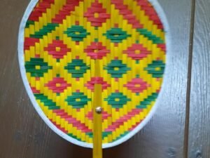 Set of 1 Woven Bamboo Hand Fan Size 9 Inch Pattern Decoration For Gift Multicolor