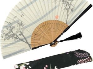 OMyTea Folding Hand Fan for Women – Vintage Chinese/Japanese Style with Fabric Sleeve