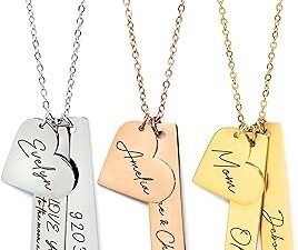 MignonandMignon Custom Name Necklace – Personalized Gold Bar Jewelry with Heart Charm