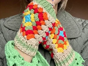 Crochet Granny Square Mitts, Handmade Crochet Glove, Warm Winter Glove, Colorful Glove