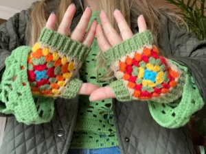 Crochet Granny Square Mitts, Handmade Crochet Glove, Warm Winter Glove, Colorful Glove