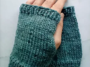 Hand Knitted Handmade Fingerless Gloves Mittens Sea Green 100% Wool DK