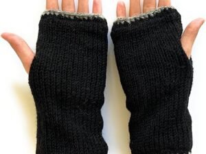 Hand Knit Fingerless Embroidered Flower Winter Wool Texting Gloves Mittens Warm Fleece Lined