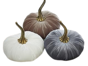 Set of 3 Velvet Pumpkins (6.25 Inches) – Fall, Halloween, and Thanksgiving Decor in Gray, Taupe, and Ivory