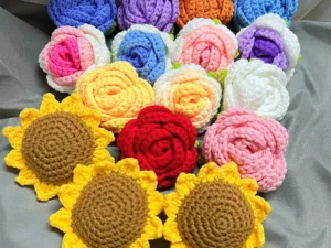 Handmade Crochet Rose Flowers Sunflower 3D Knitted Applique Embellishment Gift