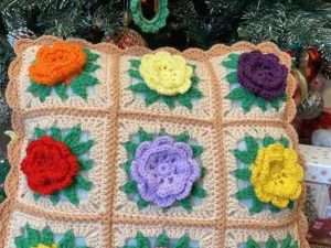 Handmade Crochet Cushion Cover With Flowers