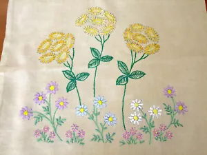 Vintage Hand Embroidered Cushion Cover Flowers Embroidery 60s Handicrafts Daisy