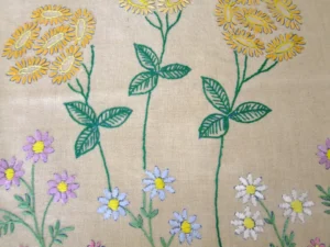 Vintage Hand Embroidered Cushion Cover Flowers Embroidery 60s Handicrafts Daisy