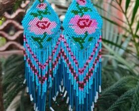 Tribal Earrings Native Large Boho American Seed Beads Handmade Earring