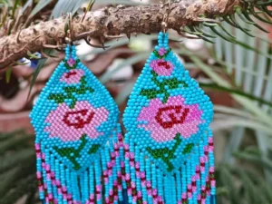 Tribal Earrings Native Large Boho American Seed Beads Handmade Earring