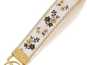 Floral Embroidered Fabric Keychain Wristlet Key Fob Keychain Car Key Chain Holder Handmade Wristband for Women