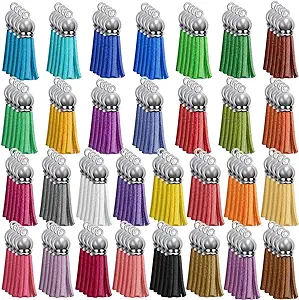 Paxcoo 120Pcs Keychain Tassels Acrylic Keychain Blanks Keychain Rings Bulk for DIY Craft Supplies