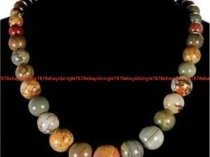 atural 6-14mm Multi-color Picasso Jasper Round Gemstone Beads Necklace 18″