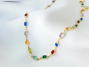 Colorful Baguette Necklace Tennis Necklace Tennis Choker Crystal Necklace Gemstone Necklace Layering Choker Colorful Charm Custom Mom gift