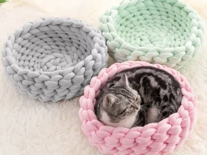 Handmade Knitted Dog Cat Bed Puppy Cotton Soft Breathable Pets House Mat Basket