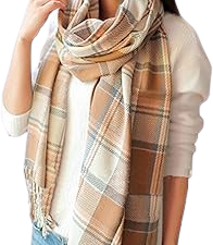 Wander Agio Women’s Long Shawl – Big Grid Winter Warm Lattice Scarf