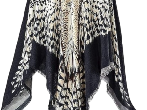 PGI Traders Reversible Owl Scarf/Shawl – Black & Gray Ultra Soft Acrylic Wrap, 56” Square