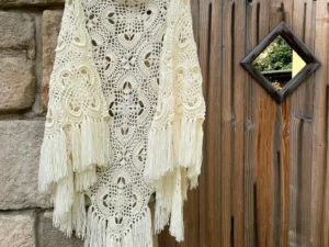 Milk Knit Shawl – Triangle Scarf – Boho Crochet Shawl – Handmade Triangle Shawl