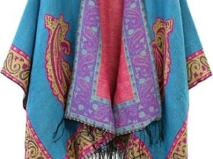 Women’s Retro Style Vintage Pattern Tassel Poncho Shawl Cape Wraps For Women