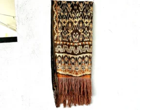 Vintage Ikat Indonesian Textile Ceremonial Scarf Wrap – Boho Earthy Natural Fiber Decor