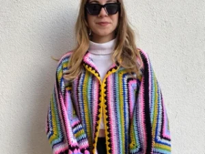 Handcrafted Vibrant Multicolor Crochet Cardigan – Women’s Boho Artisanal Knitwear