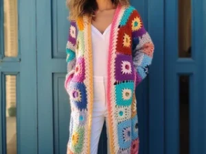 Colorful Granny Square Crochet Cardigan – Cozy Patchwork Knit Jacket for Fall & Christmas