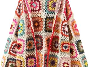 Autumn Women’s Handmade Crochet Knit Hooded Cardigan – Vintage Multicolor Long Sleeve Sweater