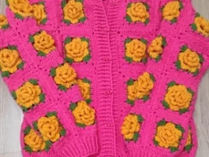 3D Rose Crochet Cardigan – Handmade Floral Knit Sweater